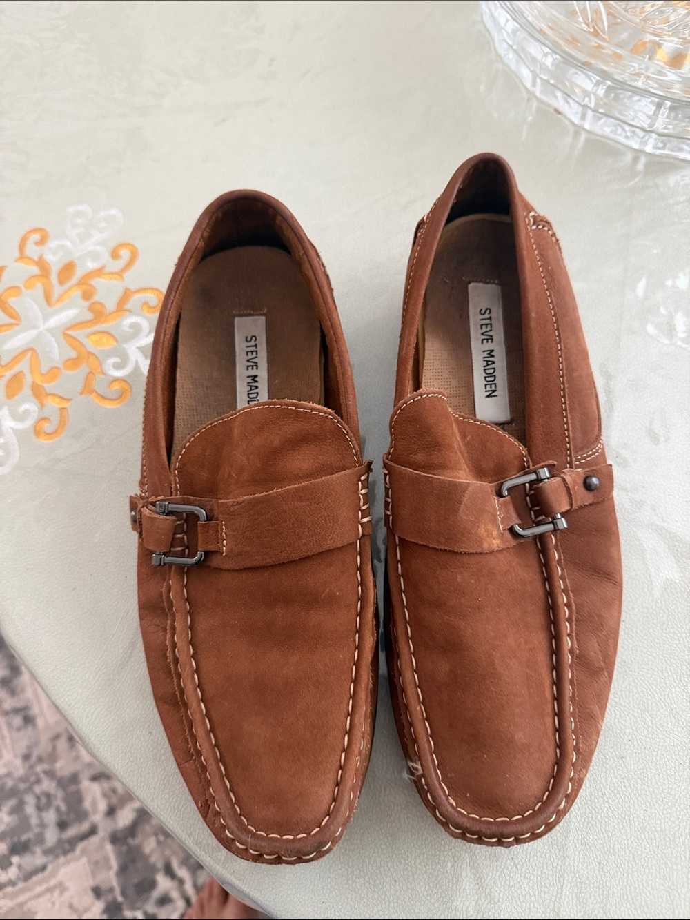 Steve Madden Brown Suede Slip-On Loafers with Metal Bit